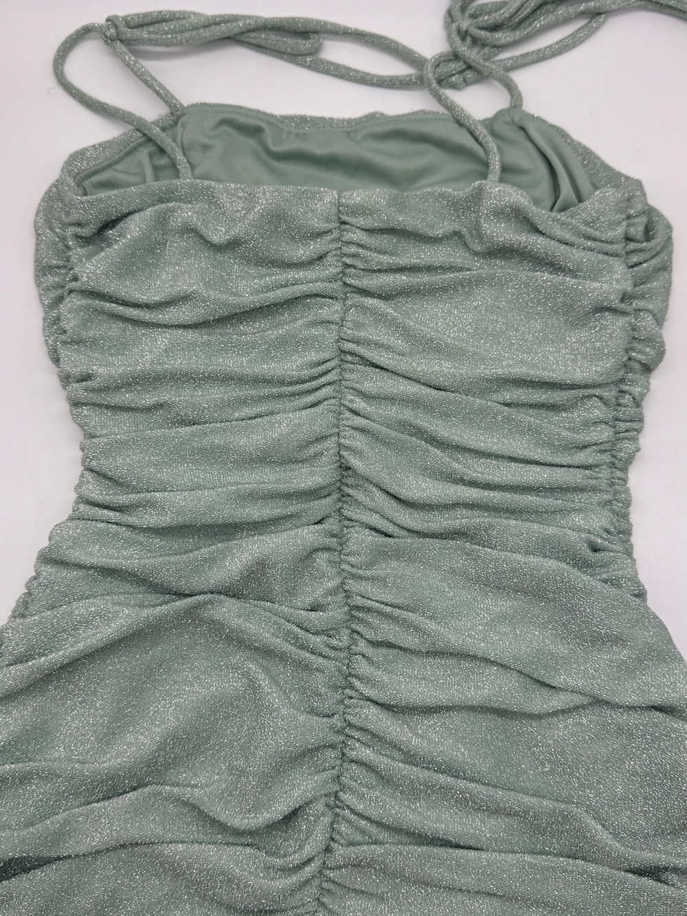 Jump Mint Green Shimmer Ruched Dress Size Small - Picture 2 of 10